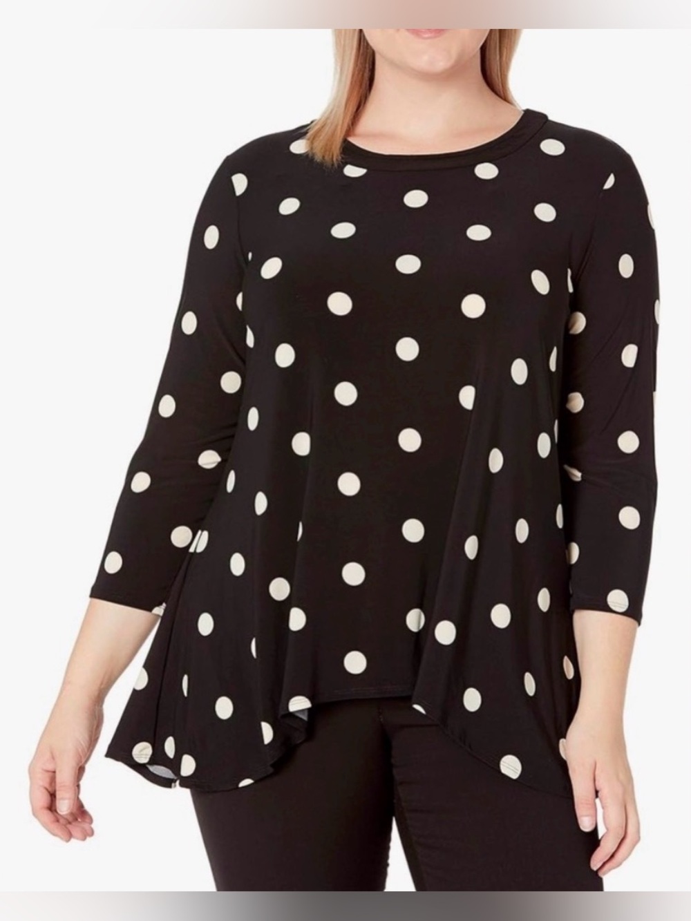 Anne Klein 0X Black White Polka Dot Swing Tunic Top Plus Size